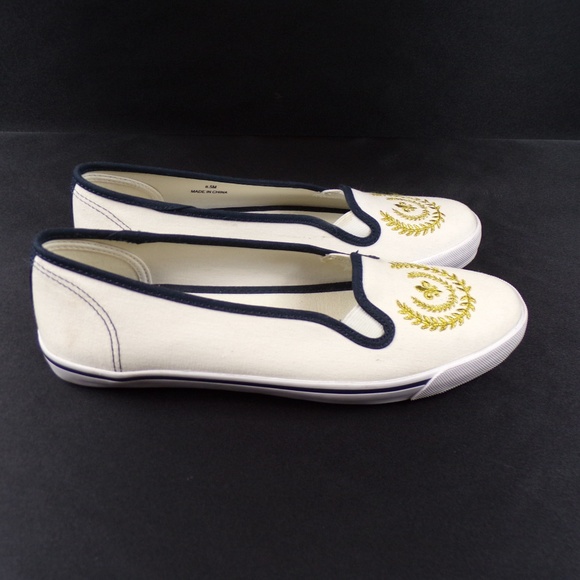 Talbots Nautical Gold Embroidered Loafers - Picture 2 of 8